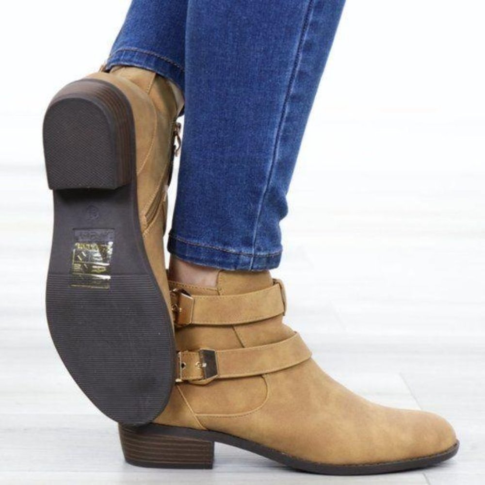Vegan Nubuck Chestnut Color Ankle Boots Gold Acces - Picture 6 of 9
